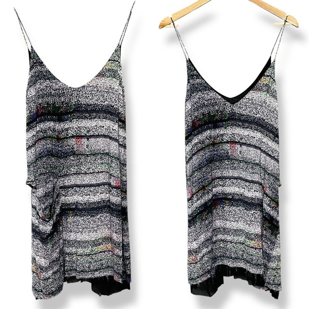 Acne Studios Dress FLAWS PROJECT Black Colorful Spaghetti Straps V-Neck Women 34